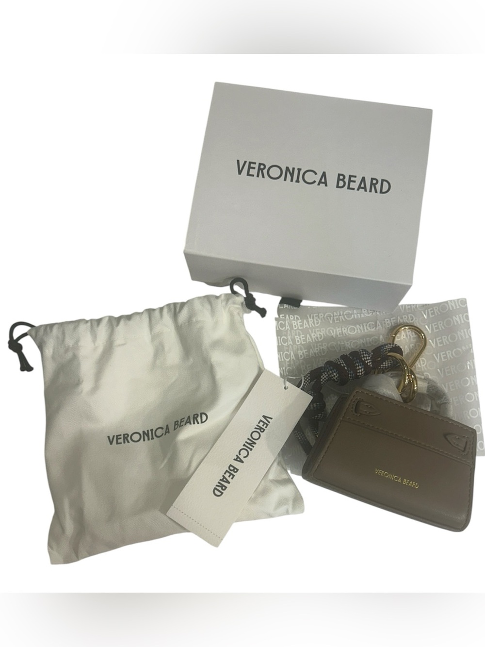Veronica Beard Dash Bag Charm Bark Multi Card Holder Keychain NWT